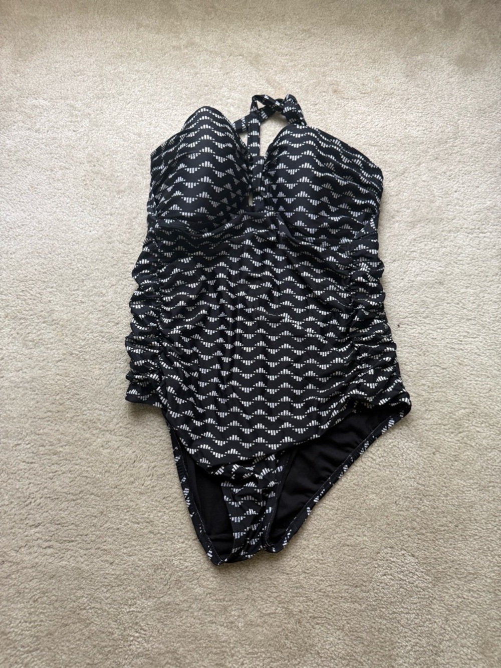 Old Navy Black & White Wave-Print Halter One-Piece Swimsuit